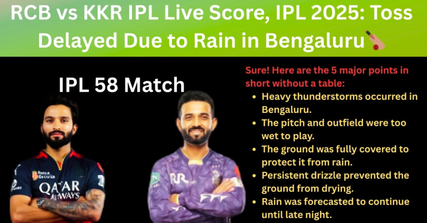 RCB vs KKR IPL Live Score, IPL 2025: Toss Delayed Due to Rain in Bengaluru